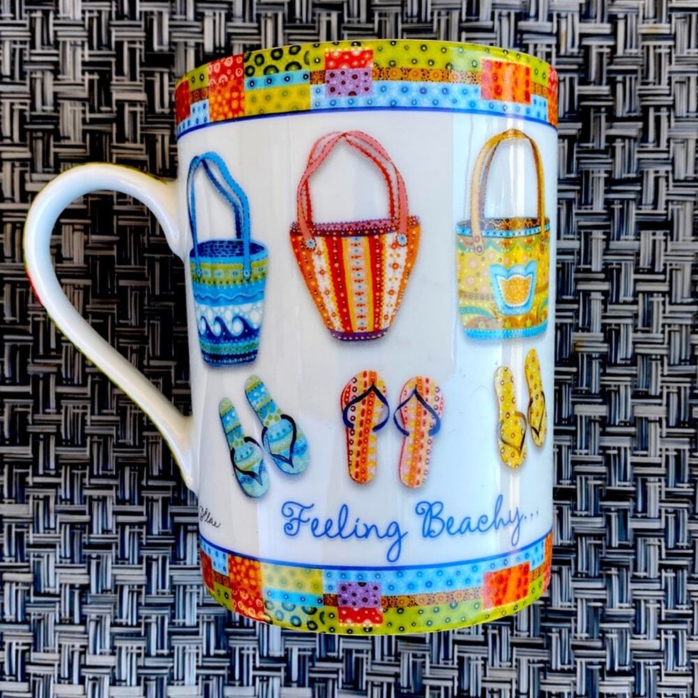 Cape Shore “Feeling Beachy” Handbags &‎ Flipflops Motif Coffee Mug Bright Colors